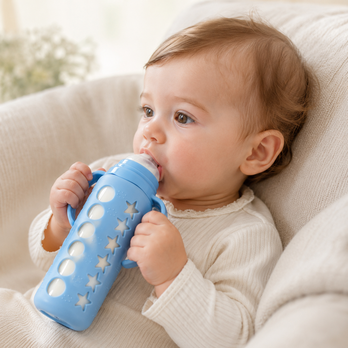 Rio Glass Baby Bottle with Star & Circle Silicone Sleeve