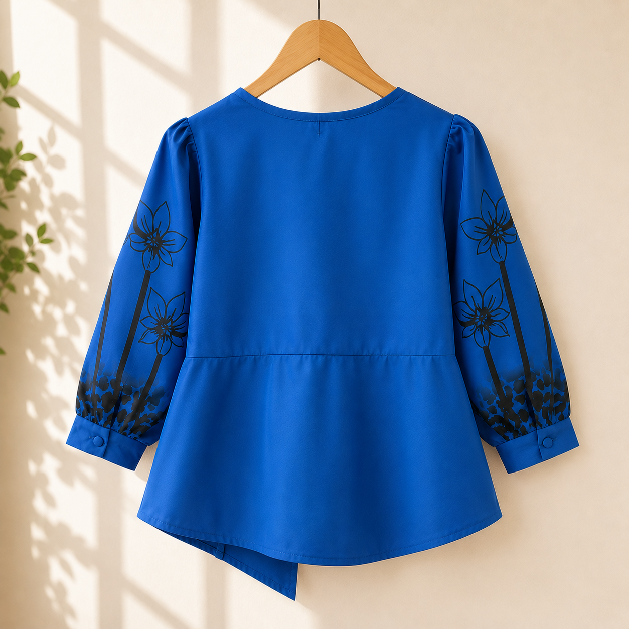 Girls Royal Blue Floral Embroidered Peplum Top