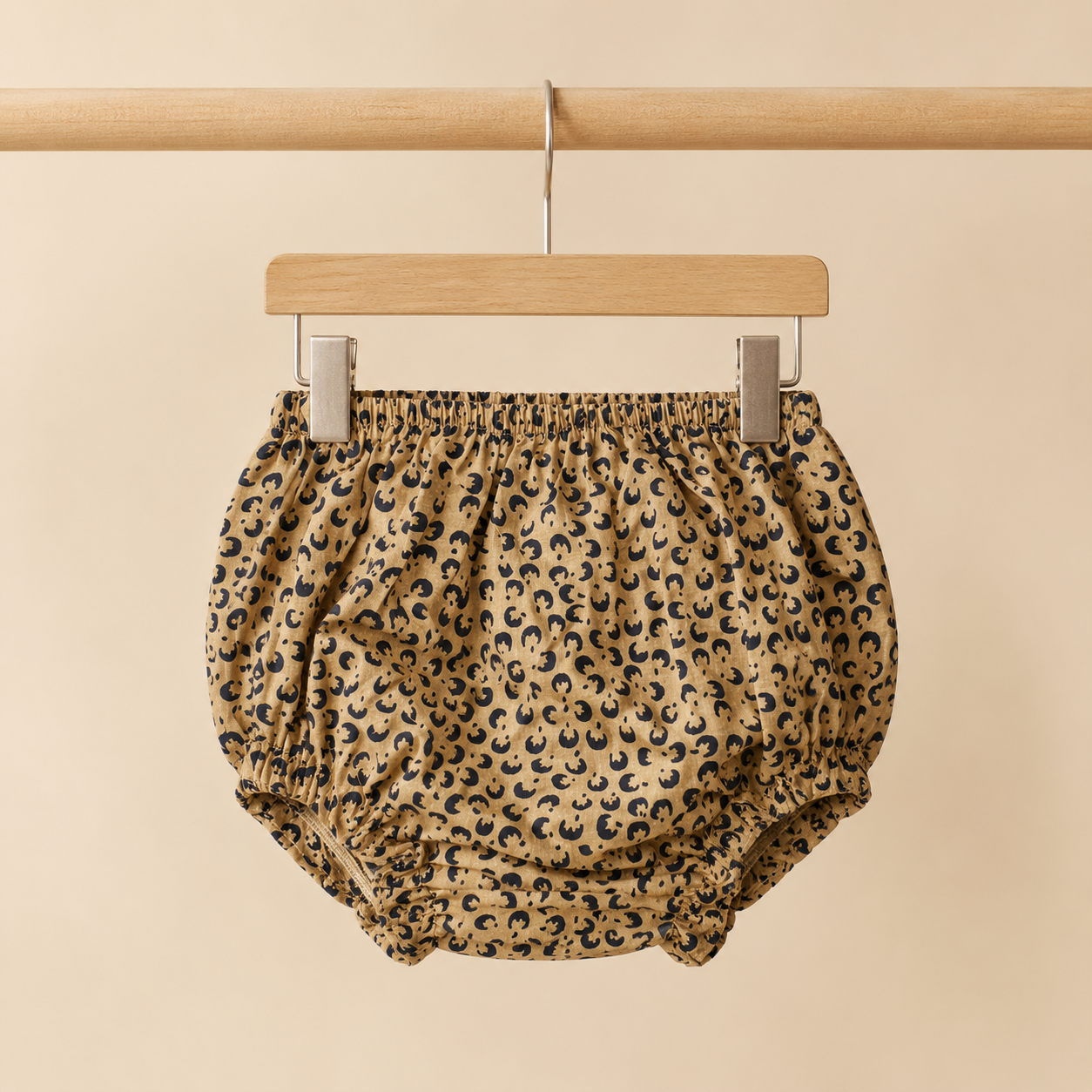 Baby Girls Camel Leopard Print Ruffle Strap Dress & Bloomers Set