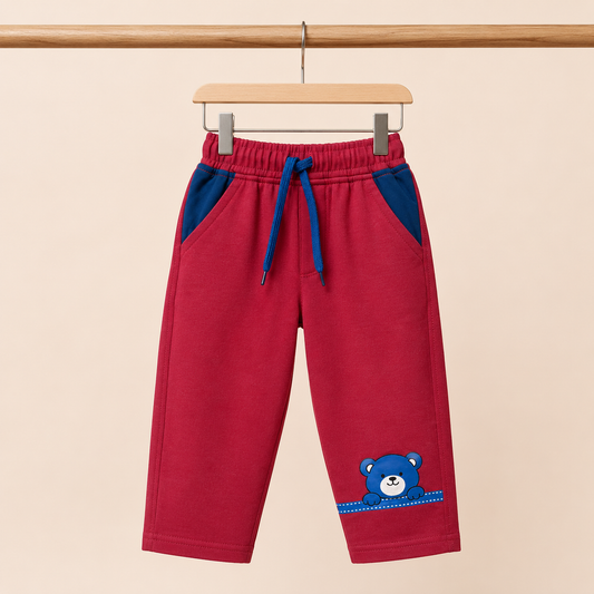 Baby Teal "Cool Zone" Bear Fanny Pack Long Sleeve Top & Red Drawstring Pants Set