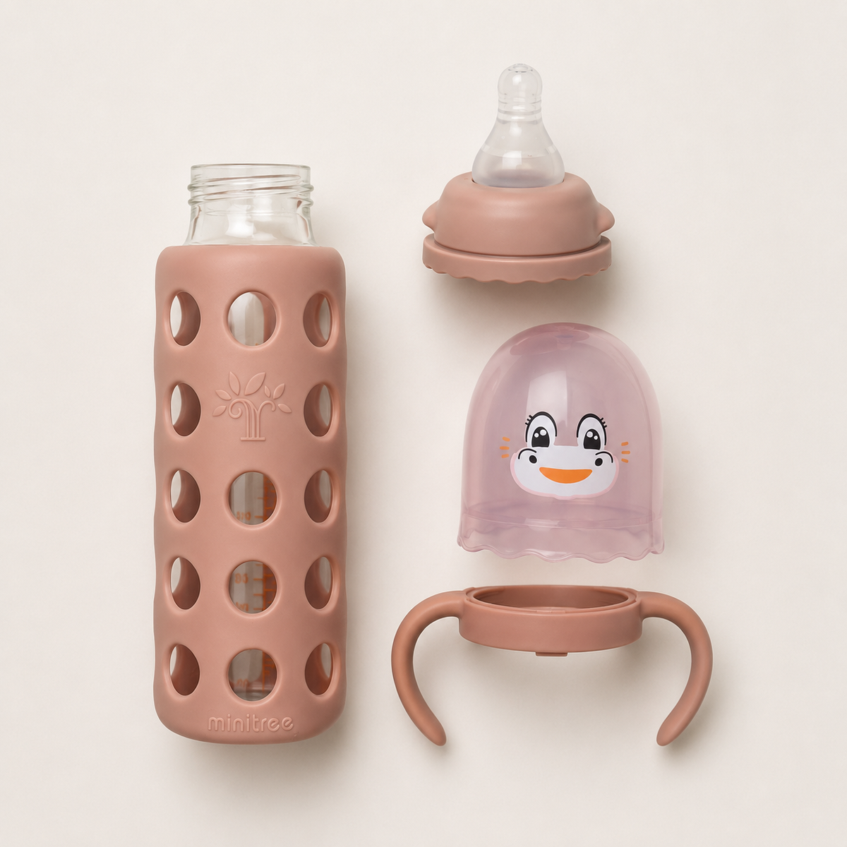 Minitree Glass Baby Bottle with Silicone Sleeve & Duck Cap