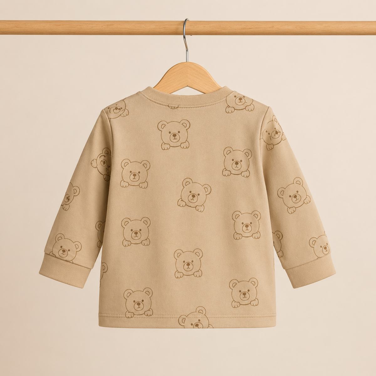 Baby Camel All-Over Bear Print "Cool Zone" Fanny Pack Long Sleeve Top & Olive Green Drawstring Pants Set