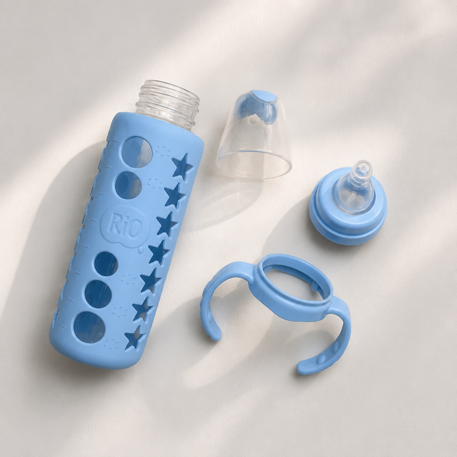 Rio Glass Baby Bottle with Star & Circle Silicone Sleeve