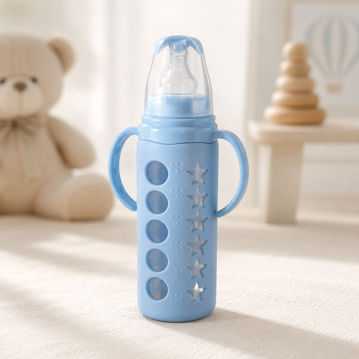 Rio Glass Baby Bottle with Star & Circle Silicone Sleeve
