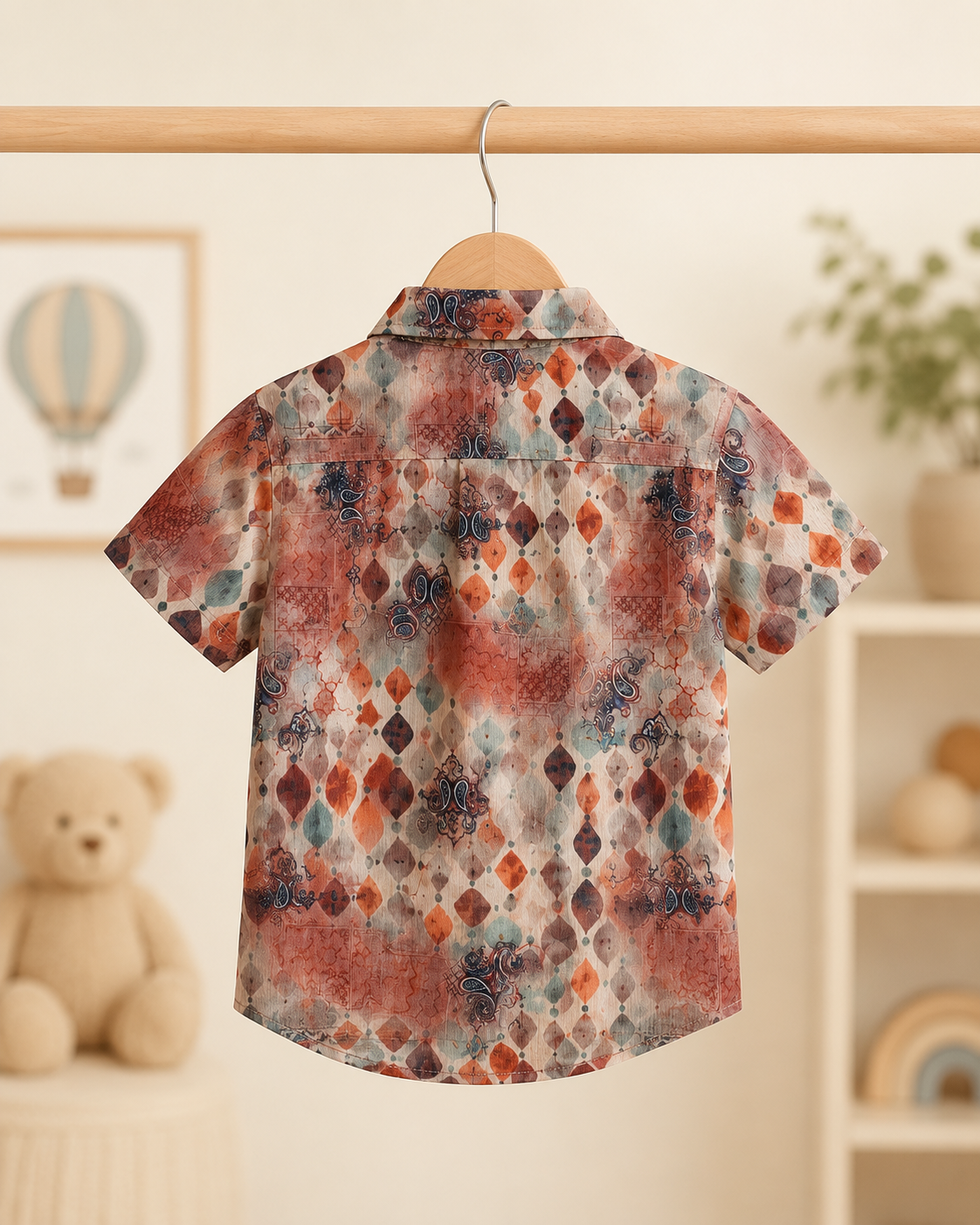 Boys Rust & Teal Paisley Print Short Sleeve Shirt
