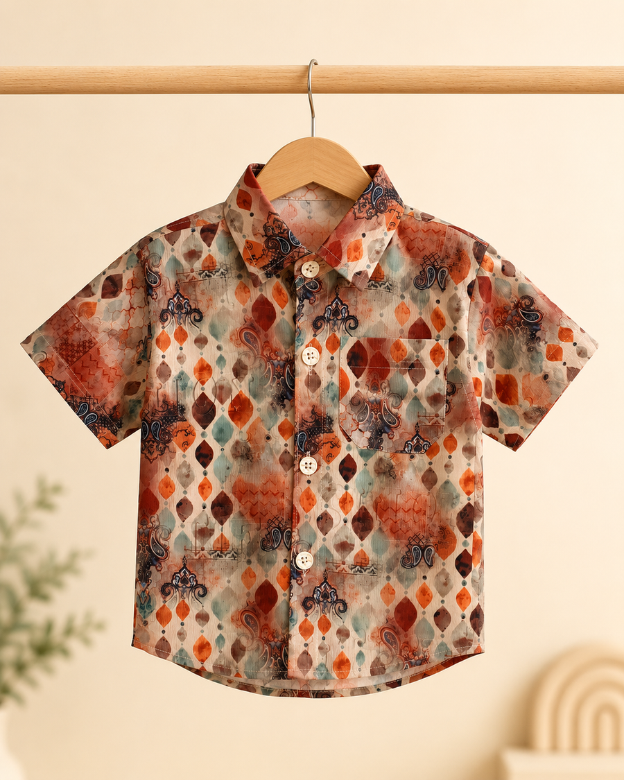 Boys’ Rust & Teal Paisley Shirt
