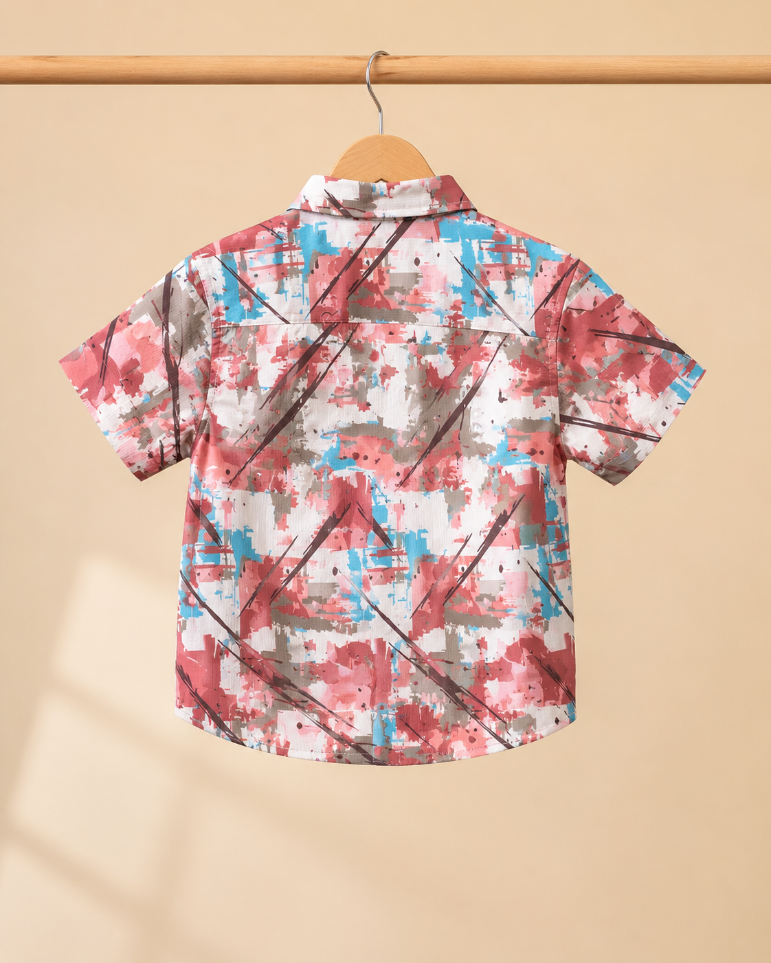 Boys Pink & Teal Abstract Print Shirt & Shorts Co-ord Set