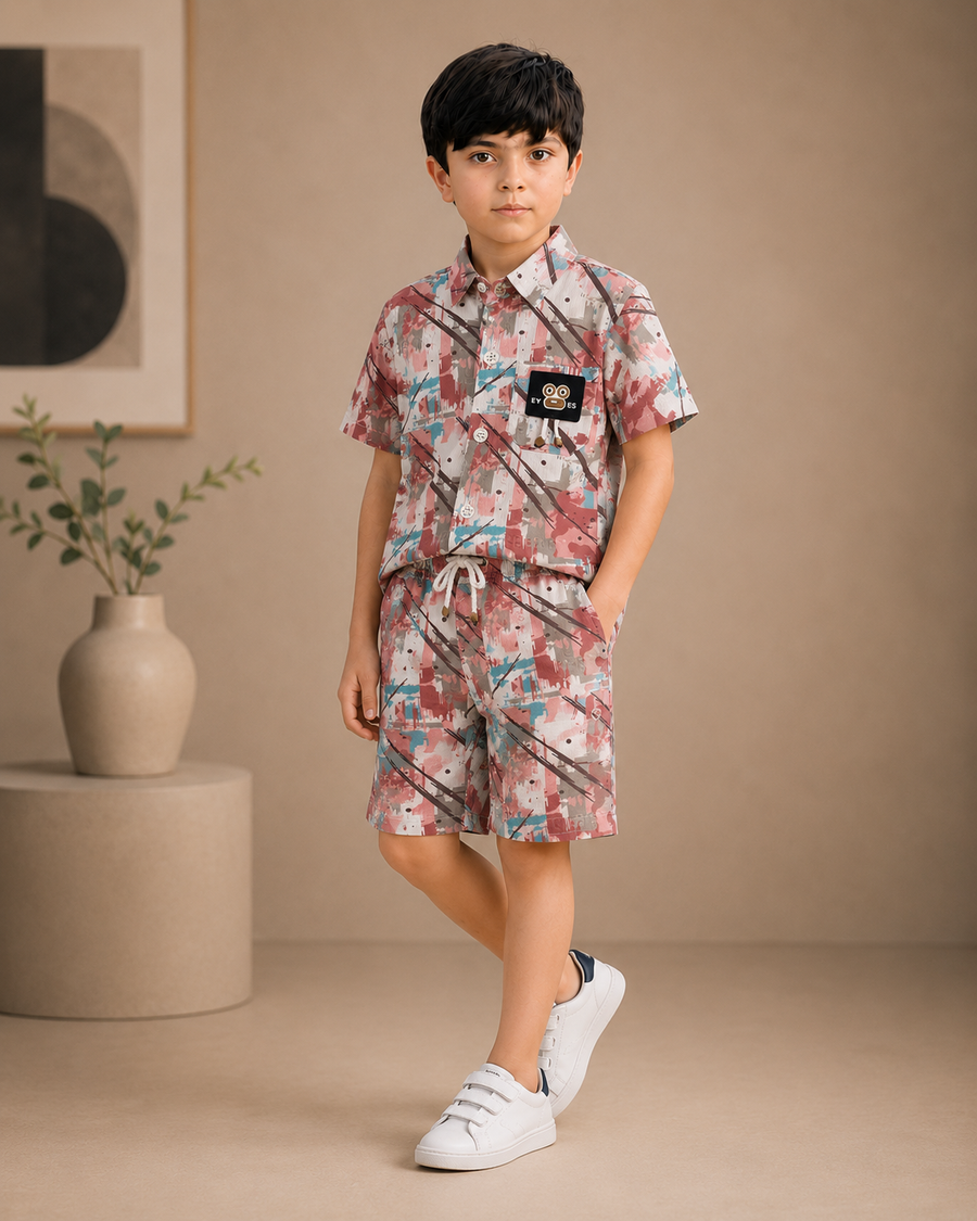 Boys’ Pink & Teal Abstract Co-ord Set