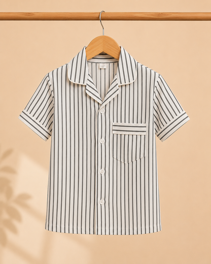 Boys White & Grey Stripe Short Sleeve Shirt