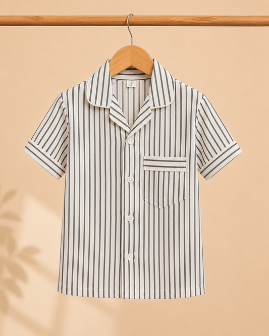 Boys White & Grey Stripe Short Sleeve Shirt