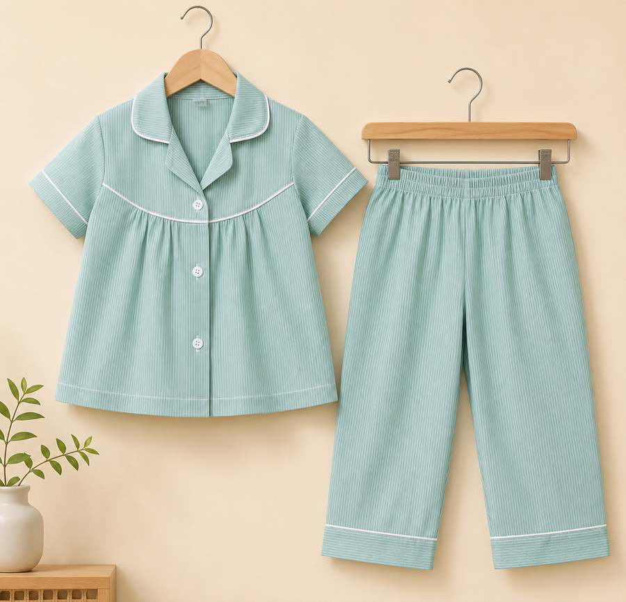 Girls’ Mint Stripe Pyjama Set