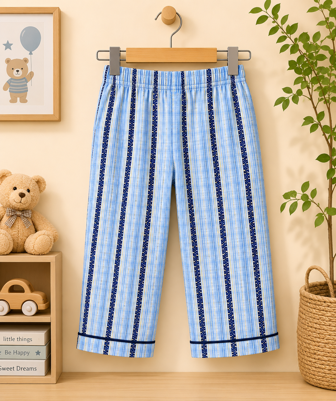 Boys Blue Plaid & Navy Stripe Pyjama Set