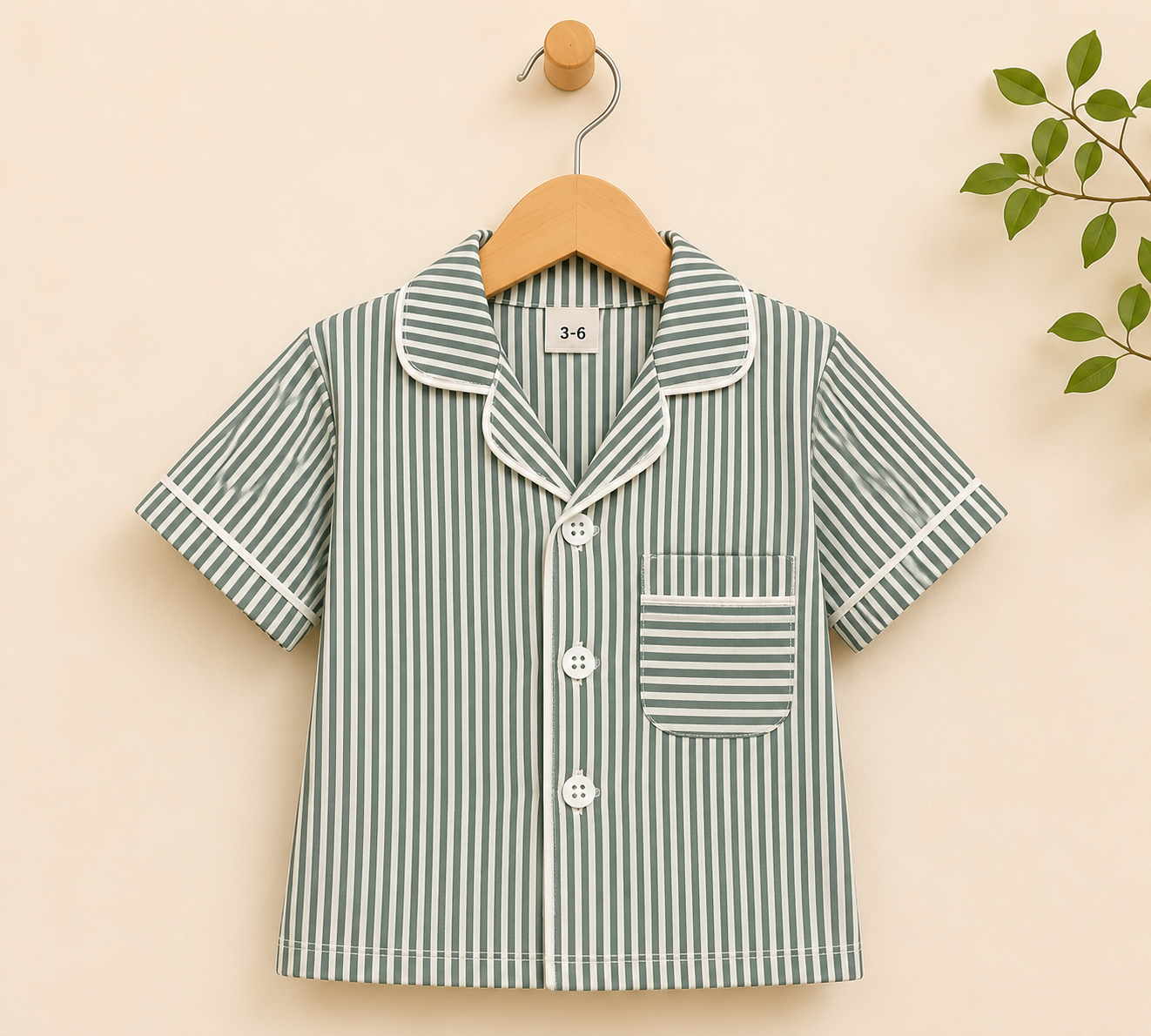 Boys Sage Green & White Stripe Pyjama Set