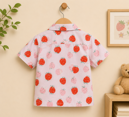 Boys Pink Strawberry Print Shirt & Shorts Co-ord Set
