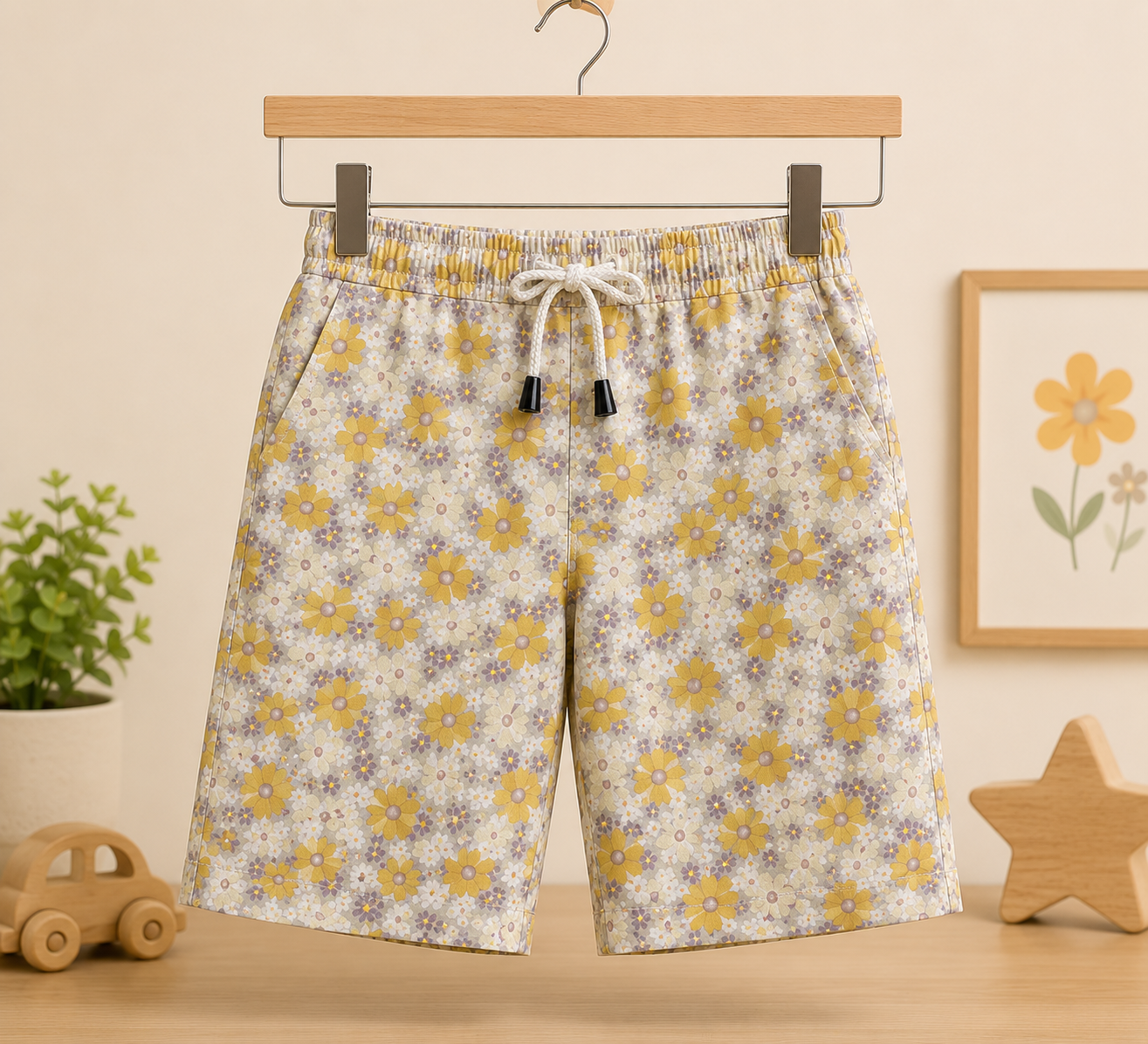 Boys Yellow & Lavender Daisy Floral Print Shirt & Shorts Co-ord Set