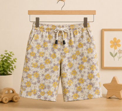 Boys Yellow & Lavender Daisy Floral Print Shirt & Shorts Co-ord Set