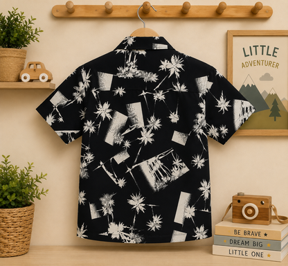 Boys Black & White Palm Tree Print Shirt & Shorts Co-ord Set
