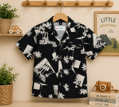 Boys Black & White Palm Tree Print Shirt & Shorts Co-ord Set