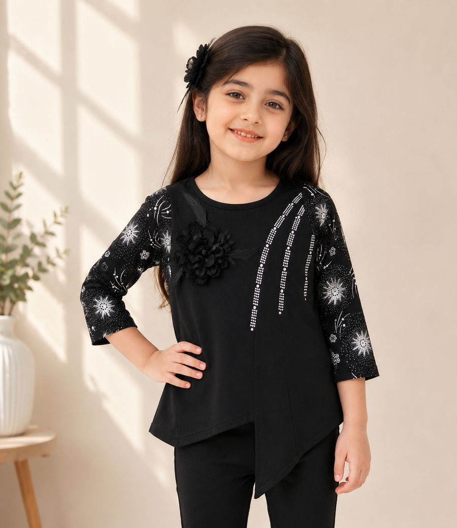 Girls’ Black Celestial Top
