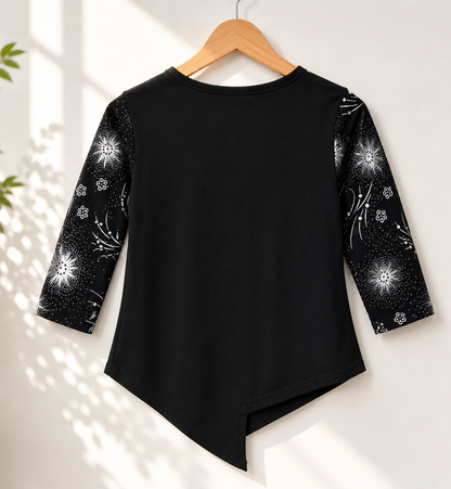Girls Black Celestial Print Asymmetric Top