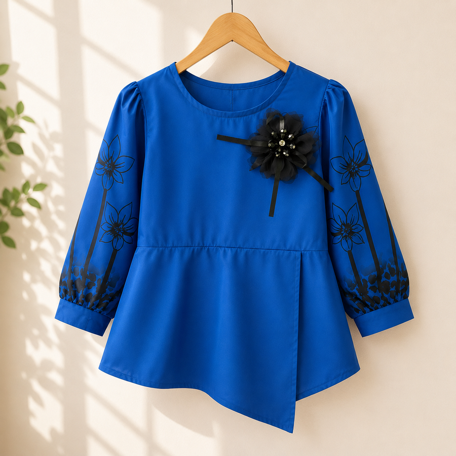 Girls’ Royal Blue Floral Peplum Top