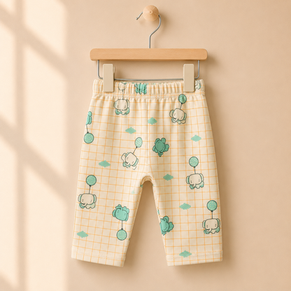 Kids Cream & Teal Elephant Balloon Grid Print Pyjama Set