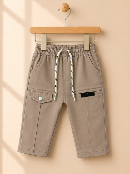 Boys Sky Blue "Unlimited" Graphic Top & Khaki Cargo Pants Set