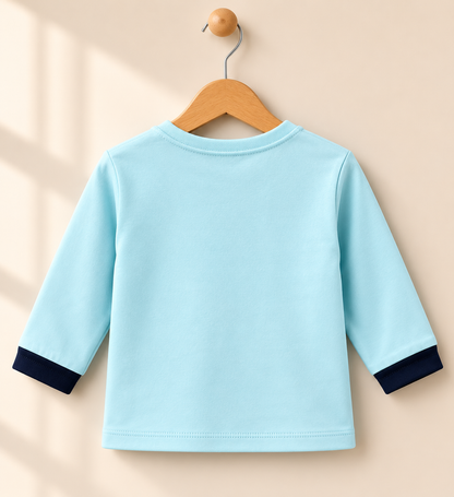 Boys Sky Blue "Unlimited" Graphic Top & Khaki Cargo Pants Set
