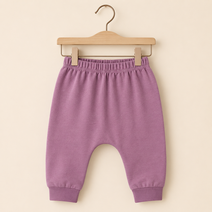 Baby Cream & Purple Teddy Bear Appliqué Jacket & Jogger Pants Set