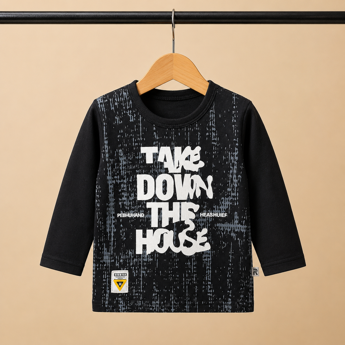 Boys Black "Take Down The House" Graphic Top & Blue Denim Drawstring Shorts Set
