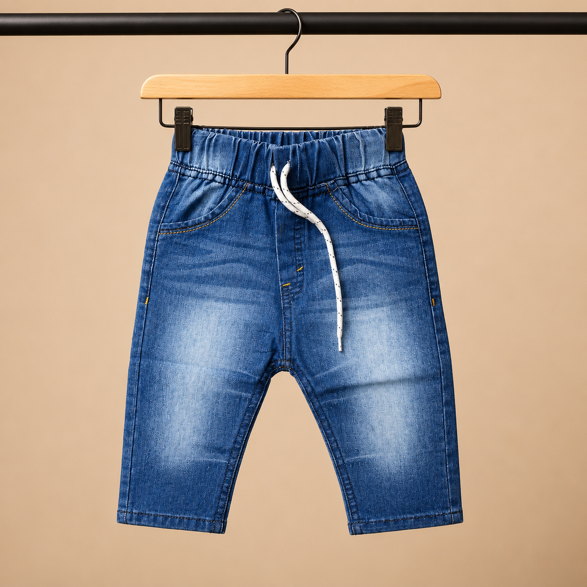 Boys Black "Take Down The House" Graphic Top & Blue Denim Drawstring Shorts Set