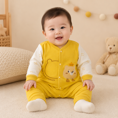 Baby Yellow "I Am a Cool Captain" Bear Star Snap Button Top & Pants Set