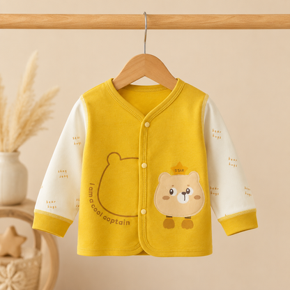 Baby Yellow "I Am a Cool Captain" Bear Star Snap Button Top & Pants Set
