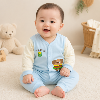 Baby Sky Blue "Hamburg" Burger Dog Snap Button Top & Pants Set
