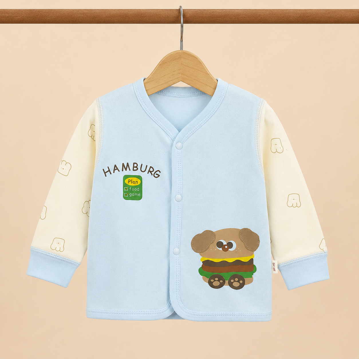 Baby Sky Blue "Hamburg" Burger Dog Snap Button Top & Pants Set