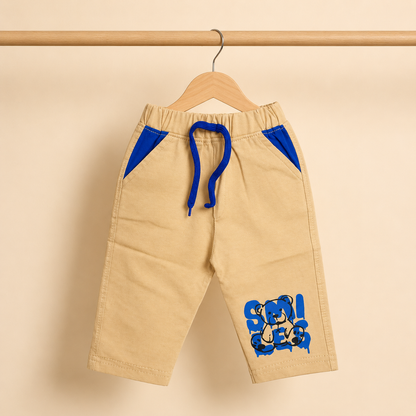 Boys Royal Blue "Smiles" Graffiti Bear Long Sleeve Top & Khaki Drawstring Shorts Set