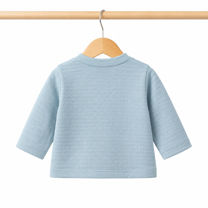 Baby Boys Sky Blue "Winner" Bear Quilted Texture Button-Front Top, Pants, Bib & Beanie Hat 4-Piece Set