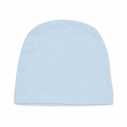 Baby Boys Sky Blue "Winner" Bear Quilted Texture Button-Front Top, Pants, Bib & Beanie Hat 4-Piece Set