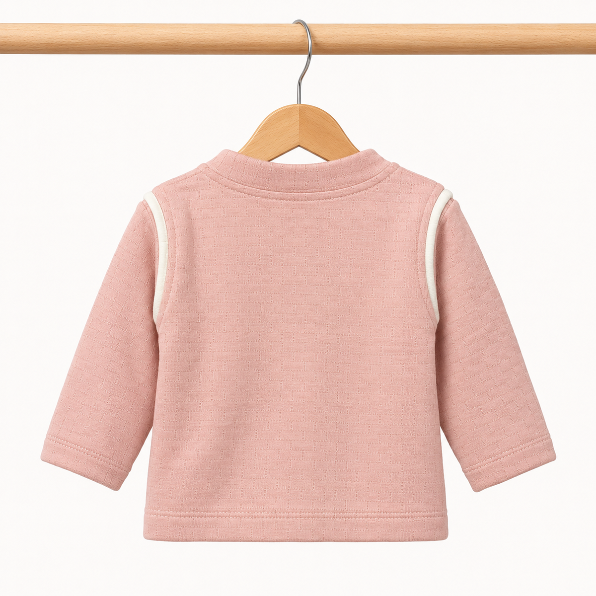 Baby Dusty Pink "Winner" Bear Quilted Texture Button-Front Top, Pants, Bib & Beanie Hat 4-Piece Set