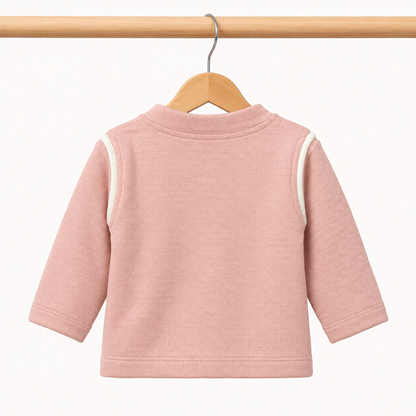Baby Dusty Pink "Winner" Bear Quilted Texture Button-Front Top, Pants, Bib & Beanie Hat 4-Piece Set