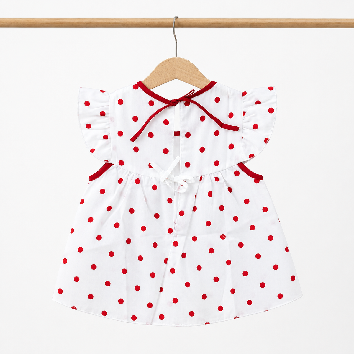 Baby Girls White & Red Polka Dot "Buzz on Buzz" Bee & Floral Embroidered Flutter Sleeve Top & Bloomers 2-Piece Set