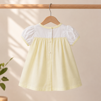 Baby Girls Lemon Yellow & White Floral Embroidered Puff Sleeve Button-Front Top & Bloomers 2-Piece Set