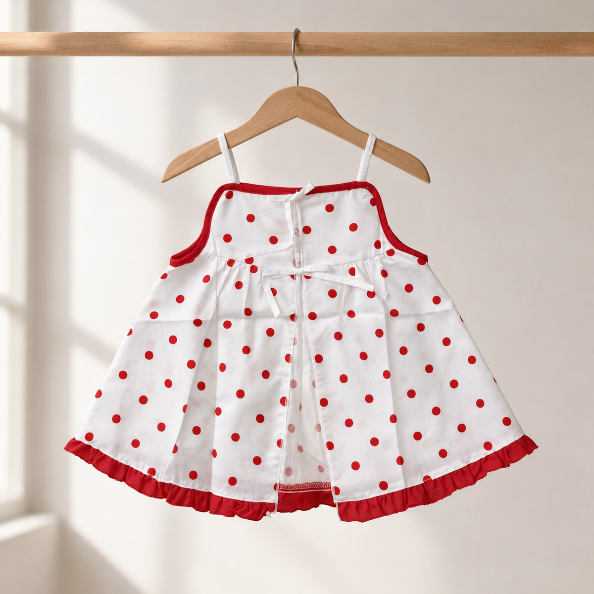 Baby Girls White & Red Polka Dot Butterfly & Floral Embroidered Spaghetti Strap Swing Top & Bloomers 2-Piece Set