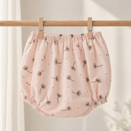 Baby Girls Blush Pink All-Over Dandelion Print Bee & Wildflower Embroidered Flutter Sleeve A-Line Top & Bloomers 2-Piece Set