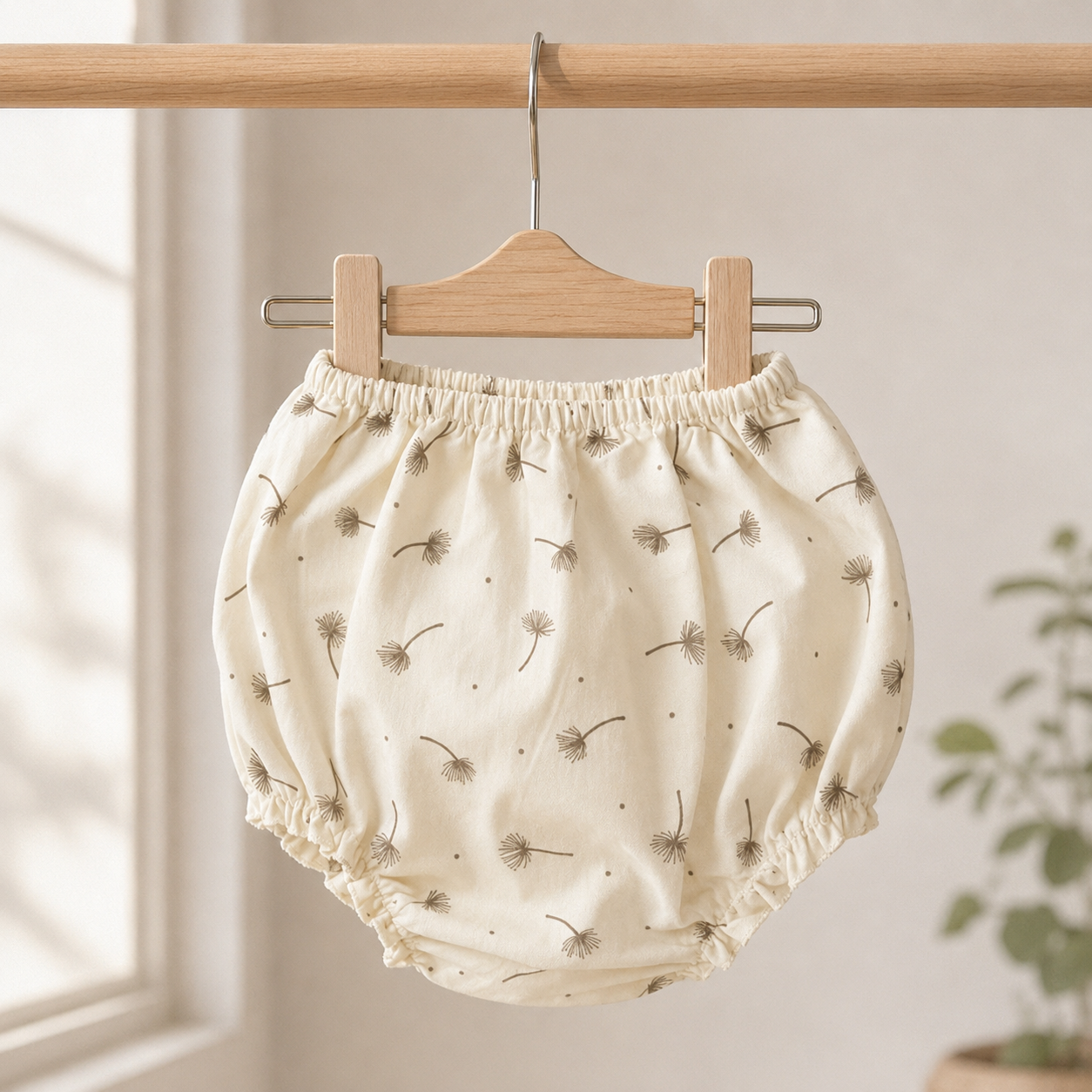 Baby Girls Cream All-Over Dandelion Print Bee & Wildflower Embroidered Flutter Sleeve A-Line Top & Bloomers 2-Piece Set