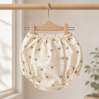 Baby Girls Cream All-Over Dandelion Print Bee & Wildflower Embroidered Flutter Sleeve A-Line Top & Bloomers 2-Piece Set