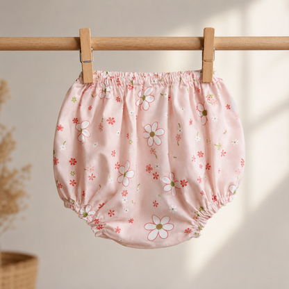 Baby Girls Blush Pink All-Over Daisy & Floral Print Sleeveless Ruffle Tier Bow A-Line Dress & Bloomers 2-Piece Set