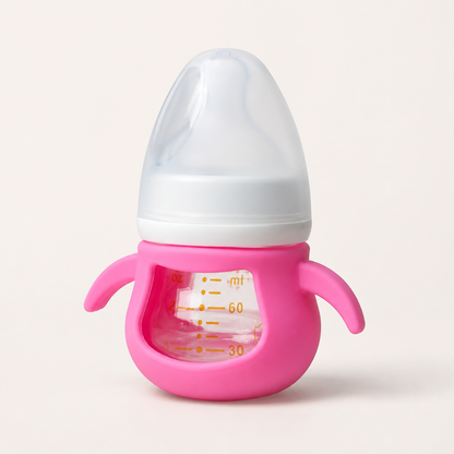 Wide-Neck Newborn Feeding Bottle with Silicone Sleeve & Wing Handles – 60ml