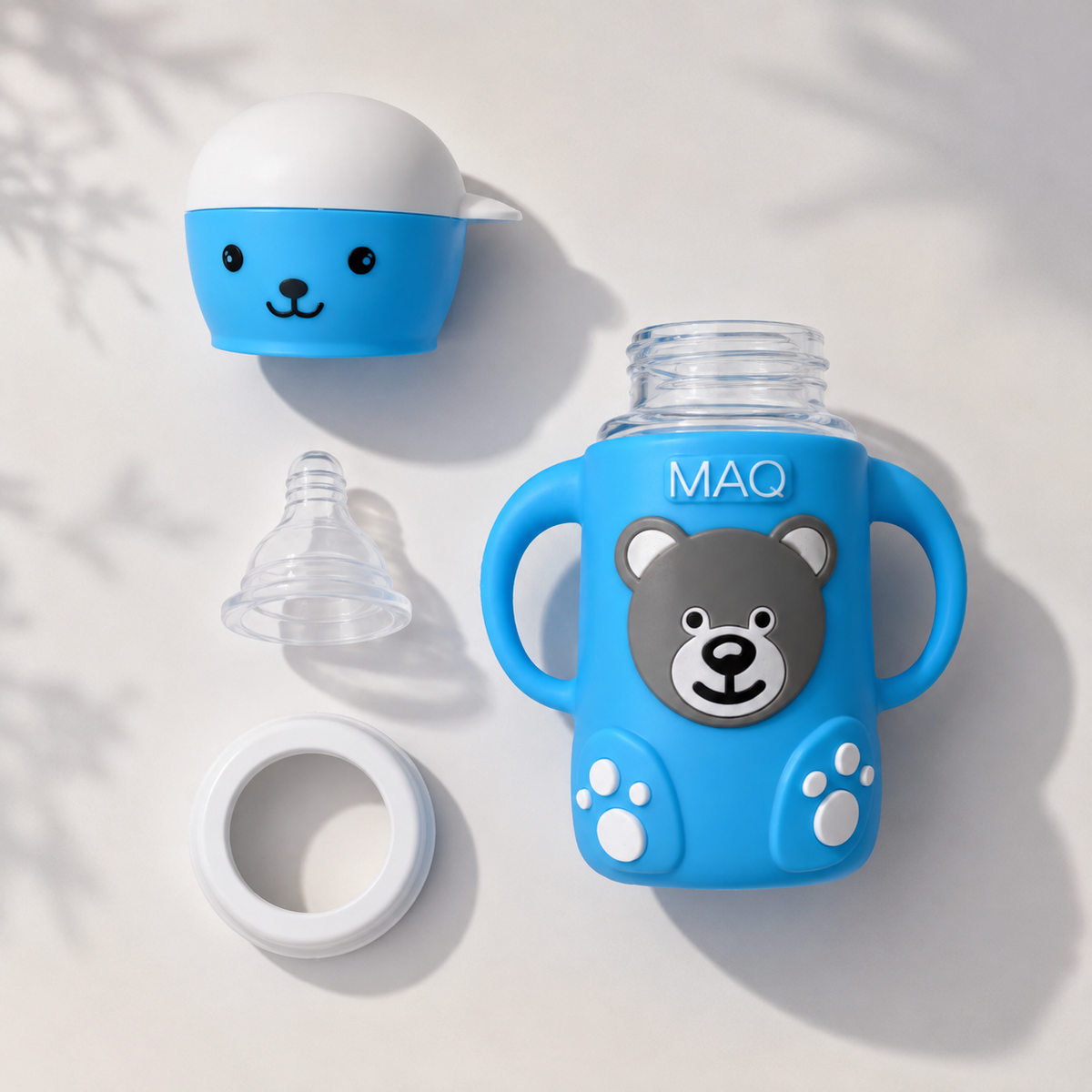 Yes Wide-Neck Glass Baby Bottle with Monkey Cap & Giraffe Print – 180ml