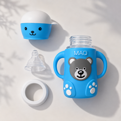 Yes Wide-Neck Glass Baby Bottle with Monkey Cap & Giraffe Print – 180ml